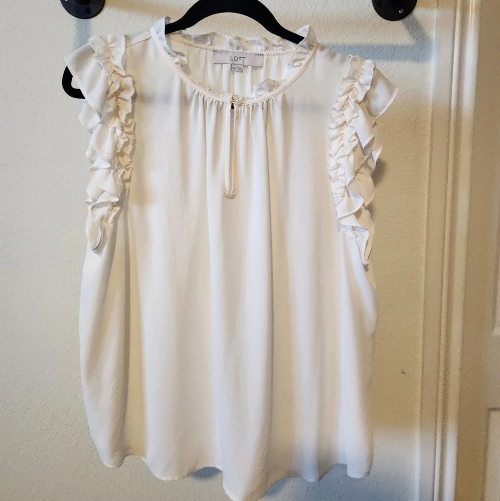 LOFT Georgette Ivory Ruffle Sleeve Blouse - Picture 1 of 2